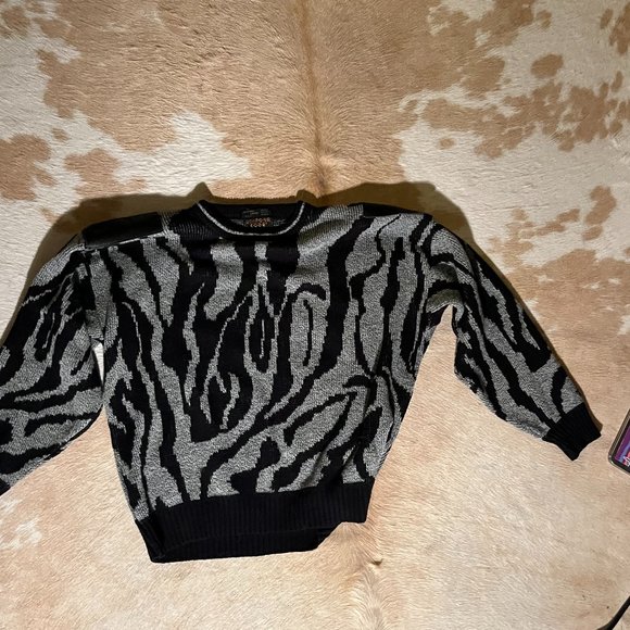 Vintage 80s-90s Uniform Code Black and Grey abstract sweater - Picture 2 of 3